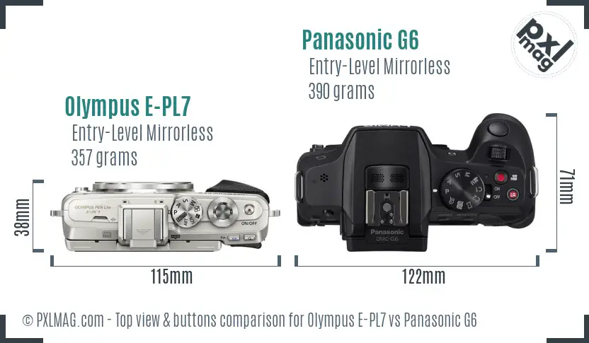 Olympus E-PL7 vs Panasonic G6 top view buttons comparison