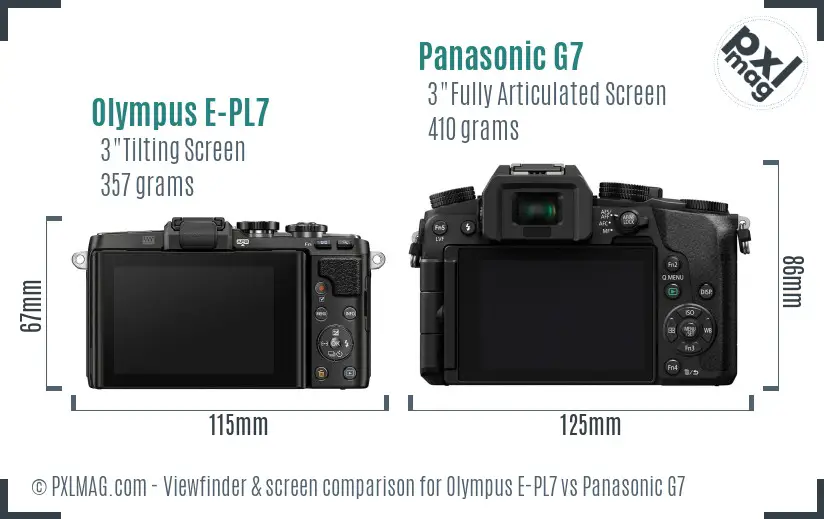 Olympus E-PL7 vs Panasonic G7 Screen and Viewfinder comparison