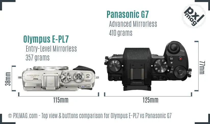 Olympus E-PL7 vs Panasonic G7 top view buttons comparison
