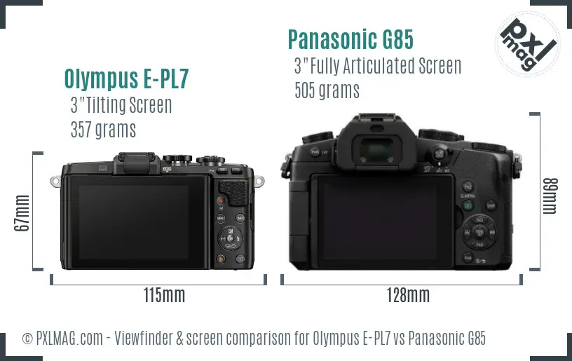 Olympus E-PL7 vs Panasonic G85 Screen and Viewfinder comparison