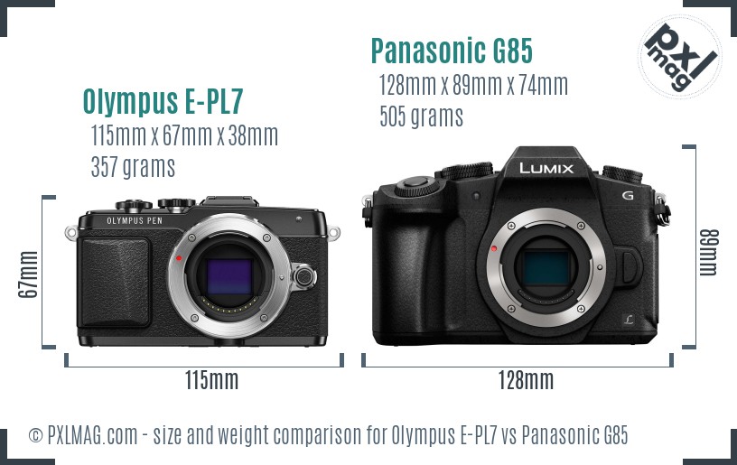 Olympus E-PL7 vs Panasonic G85 size comparison