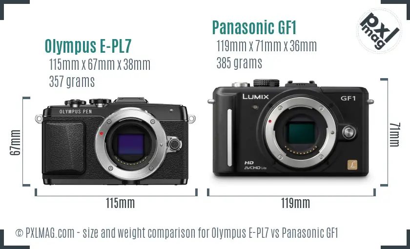 Olympus E-PL7 vs Panasonic GF1 size comparison