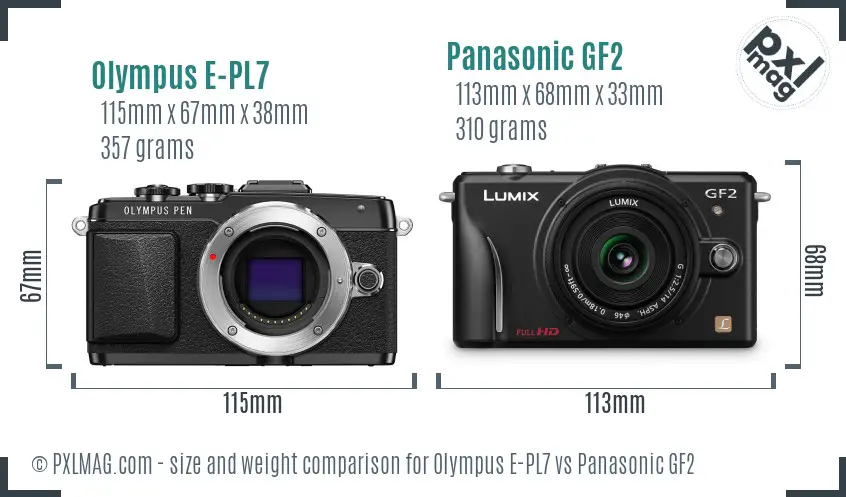 Olympus E-PL7 vs Panasonic GF2 size comparison