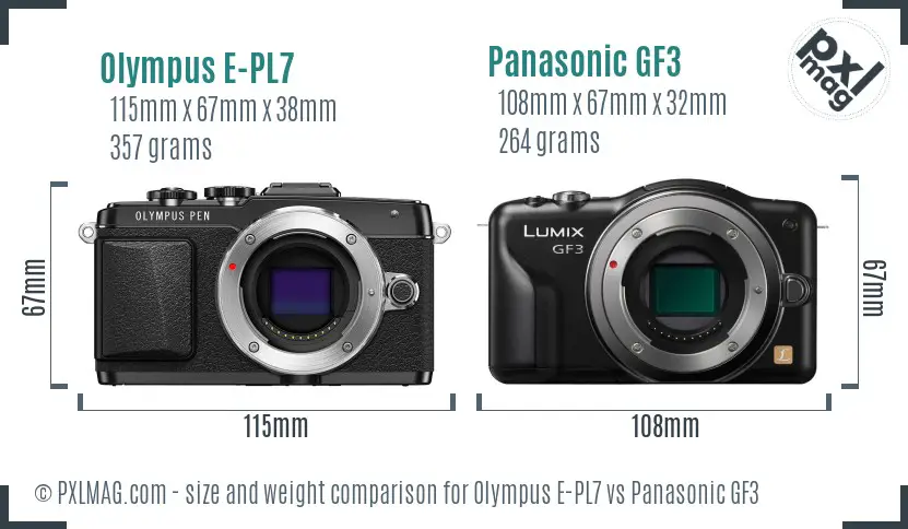 Olympus E-PL7 vs Panasonic GF3 size comparison