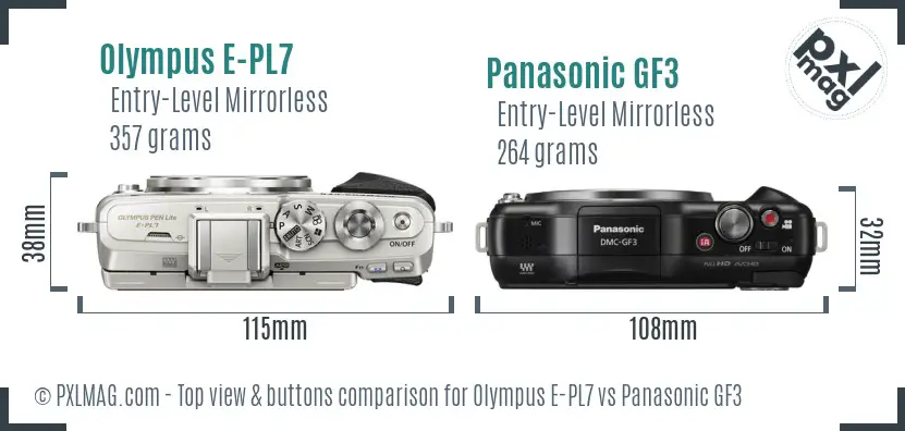 Olympus E-PL7 vs Panasonic GF3 top view buttons comparison