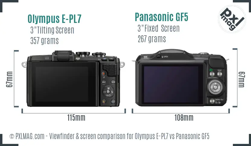 Olympus E-PL7 vs Panasonic GF5 Screen and Viewfinder comparison