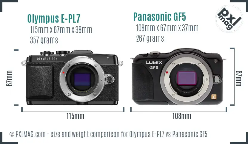 Olympus E-PL7 vs Panasonic GF5 size comparison