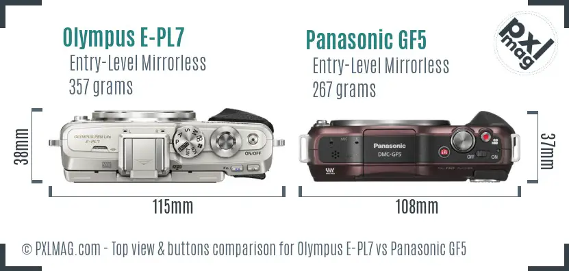 Olympus E-PL7 vs Panasonic GF5 top view buttons comparison