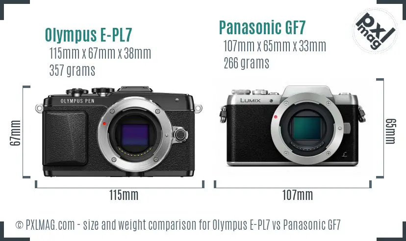 Olympus E-PL7 vs Panasonic GF7 size comparison