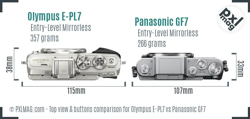 Olympus E-PL7 vs Panasonic GF7 top view buttons comparison