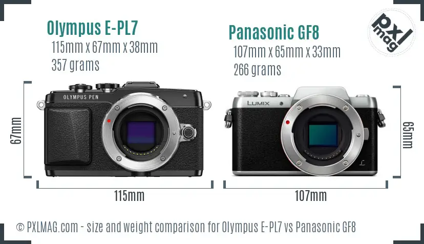 Olympus E-PL7 vs Panasonic GF8 size comparison
