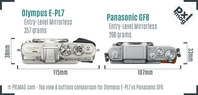 Olympus E-PL7 vs Panasonic GF8 top view buttons comparison