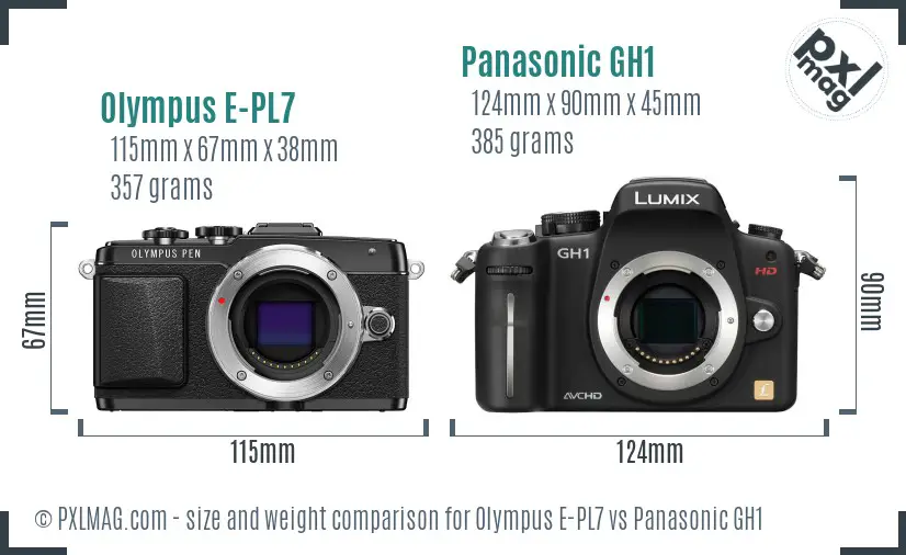 Olympus E-PL7 vs Panasonic GH1 size comparison