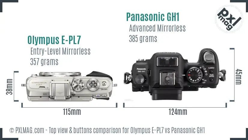 Olympus E-PL7 vs Panasonic GH1 top view buttons comparison
