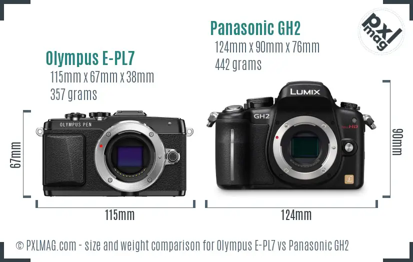 Olympus E-PL7 vs Panasonic GH2 size comparison