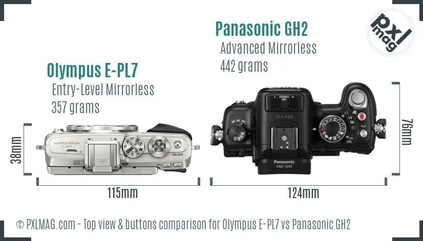 Olympus E-PL7 vs Panasonic GH2 top view buttons comparison