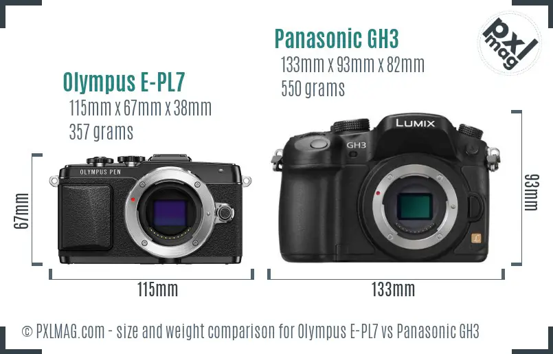 Olympus E-PL7 vs Panasonic GH3 size comparison
