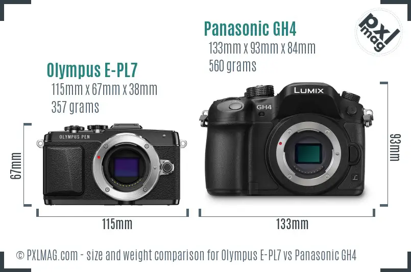 Olympus E-PL7 vs Panasonic GH4 size comparison