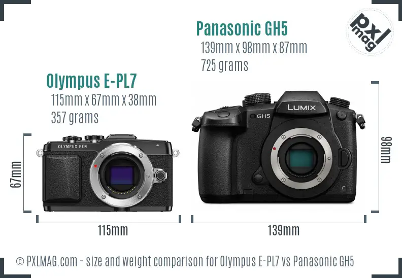 Olympus E-PL7 vs Panasonic GH5 size comparison
