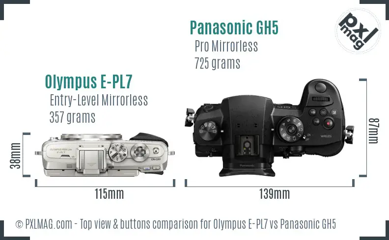 Olympus E-PL7 vs Panasonic GH5 top view buttons comparison