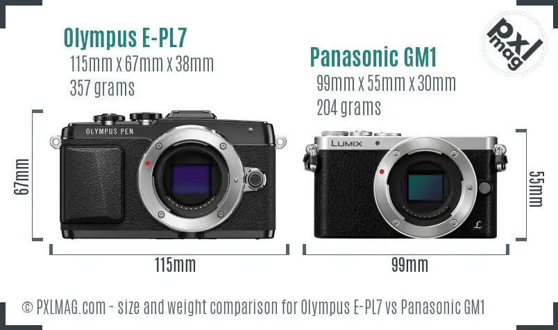 Olympus E-PL7 vs Panasonic GM1 size comparison