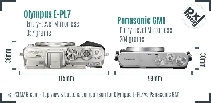 Olympus E-PL7 vs Panasonic GM1 top view buttons comparison