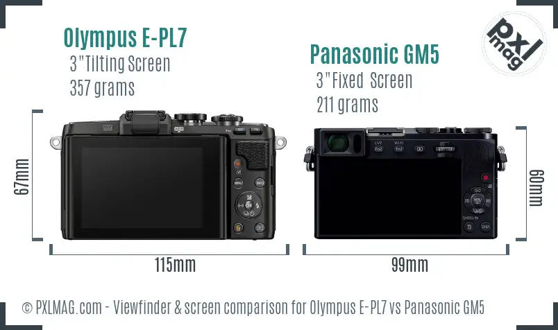 Olympus E-PL7 vs Panasonic GM5 Screen and Viewfinder comparison