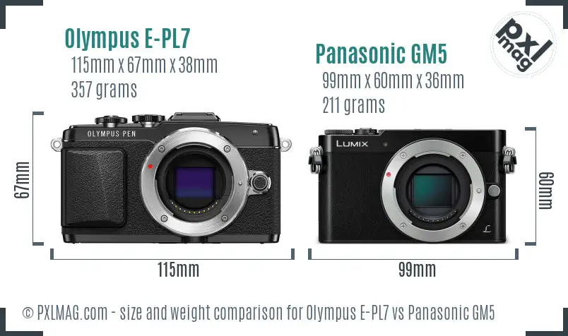 Olympus E-PL7 vs Panasonic GM5 size comparison