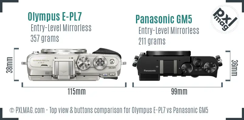 Olympus E-PL7 vs Panasonic GM5 top view buttons comparison