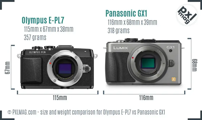 Olympus E-PL7 vs Panasonic GX1 size comparison