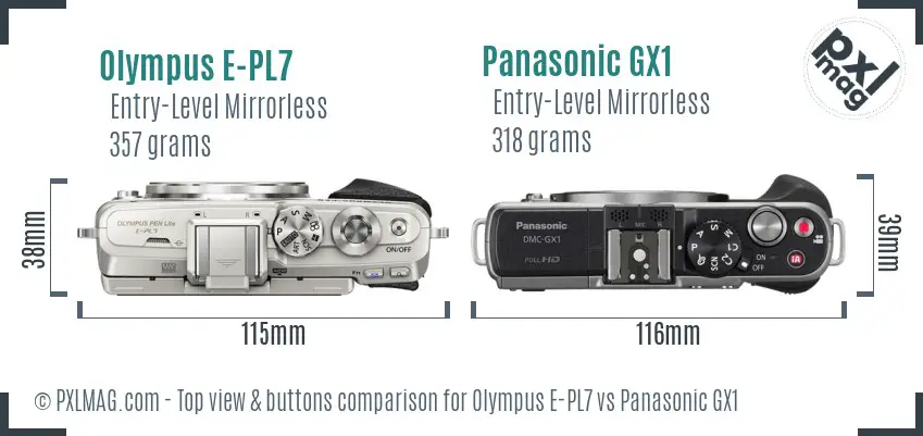 Olympus E-PL7 vs Panasonic GX1 top view buttons comparison