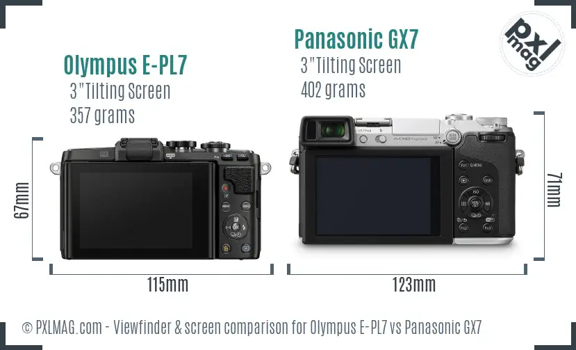 Olympus E-PL7 vs Panasonic GX7 Screen and Viewfinder comparison