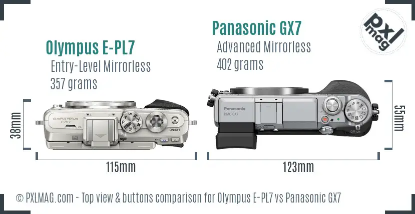 Olympus E-PL7 vs Panasonic GX7 top view buttons comparison
