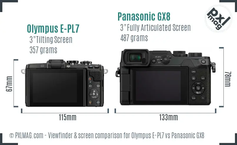 Olympus E-PL7 vs Panasonic GX8 Screen and Viewfinder comparison