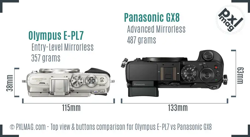 Olympus E-PL7 vs Panasonic GX8 top view buttons comparison