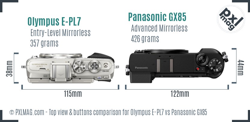 Olympus E-PL7 vs Panasonic GX85 top view buttons comparison