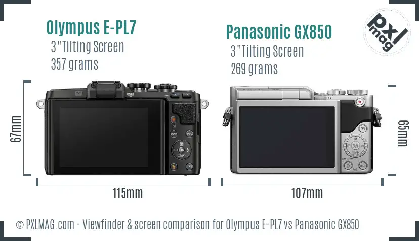 Olympus E-PL7 vs Panasonic GX850 Screen and Viewfinder comparison