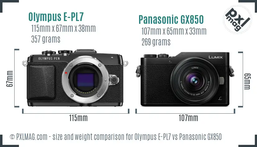 Olympus E-PL7 vs Panasonic GX850 size comparison
