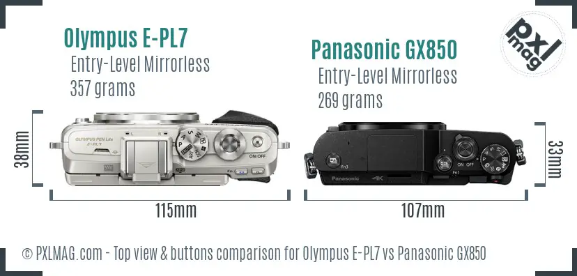 Olympus E-PL7 vs Panasonic GX850 top view buttons comparison