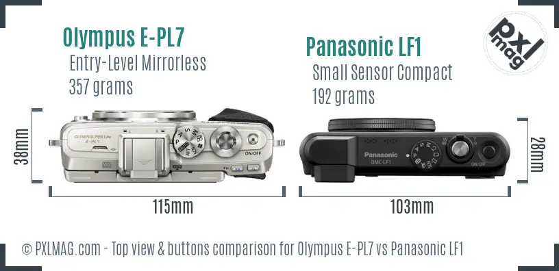 Olympus E-PL7 vs Panasonic LF1 top view buttons comparison