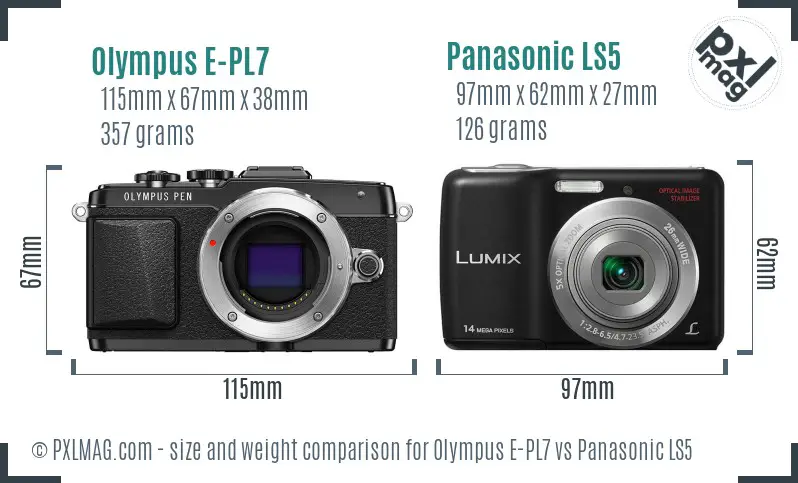 Olympus E-PL7 vs Panasonic LS5 size comparison