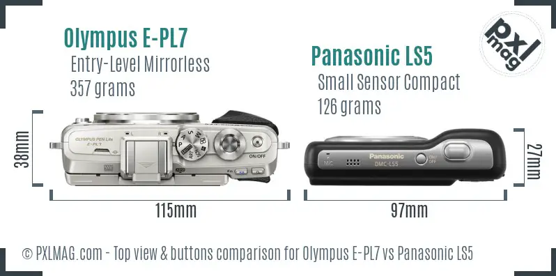 Olympus E-PL7 vs Panasonic LS5 top view buttons comparison