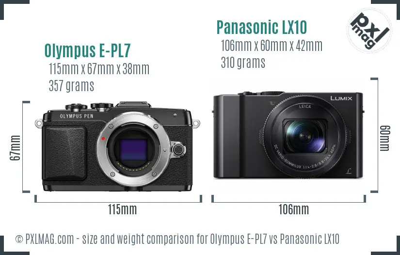 Olympus E-PL7 vs Panasonic LX10 size comparison