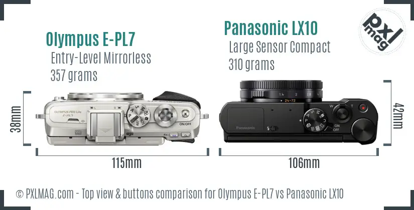Olympus E-PL7 vs Panasonic LX10 top view buttons comparison