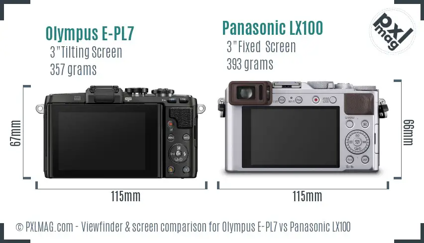 Olympus E-PL7 vs Panasonic LX100 Screen and Viewfinder comparison