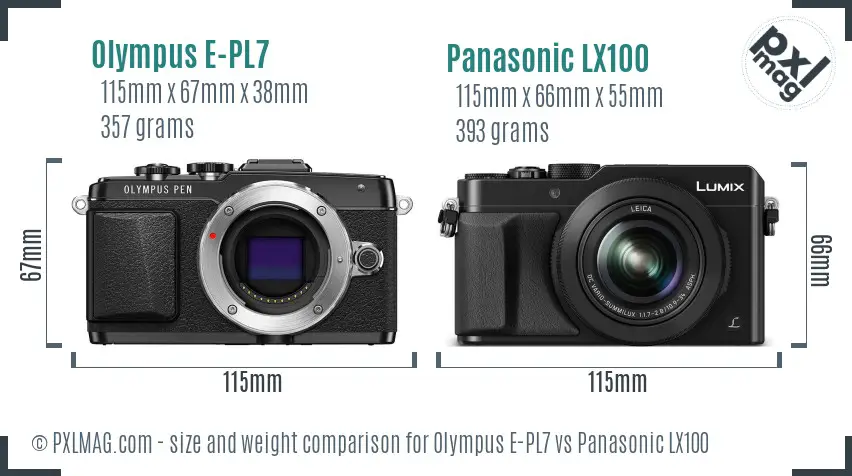 Olympus E-PL7 vs Panasonic LX100 size comparison