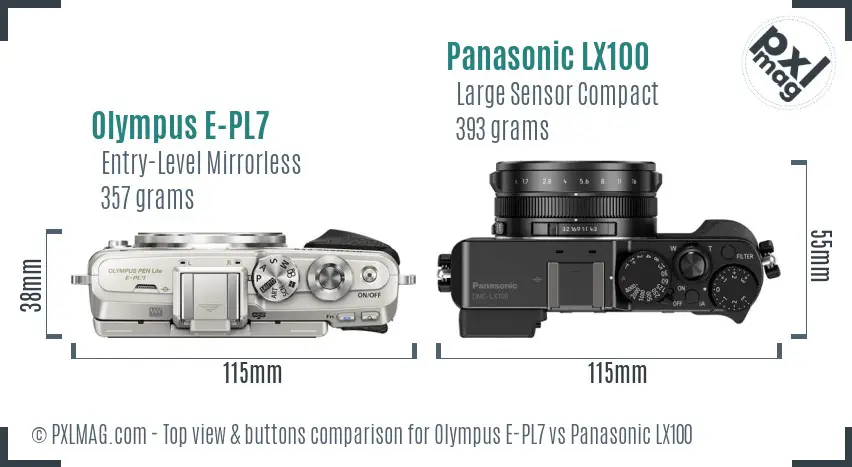 Olympus E-PL7 vs Panasonic LX100 top view buttons comparison