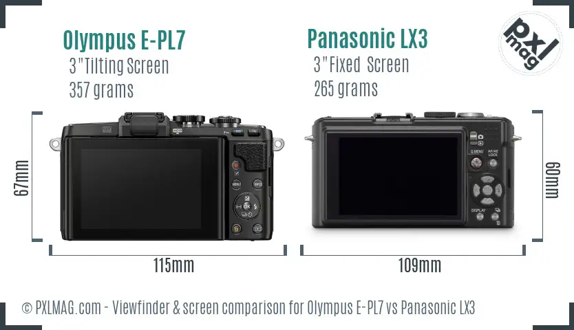 Olympus E-PL7 vs Panasonic LX3 Screen and Viewfinder comparison