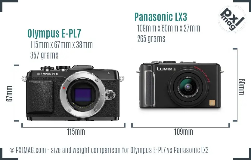 Olympus E-PL7 vs Panasonic LX3 size comparison
