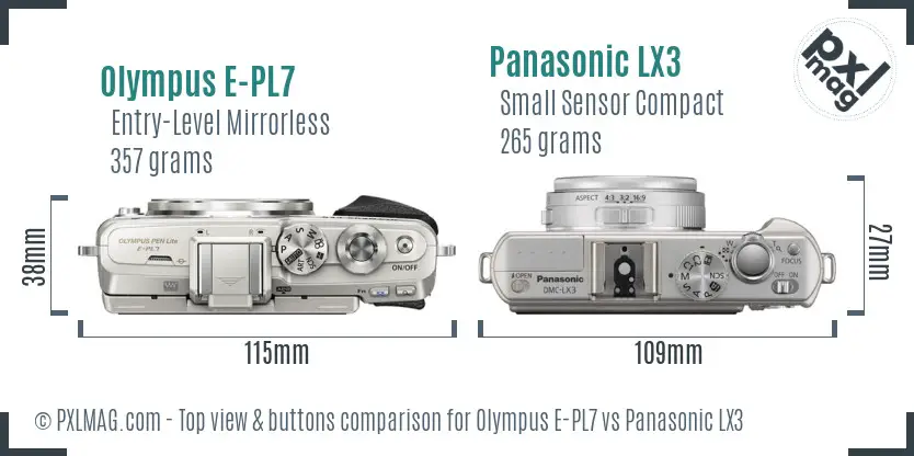 Olympus E-PL7 vs Panasonic LX3 top view buttons comparison
